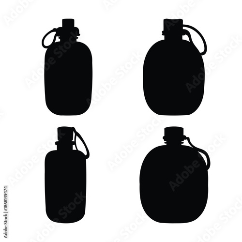 Collection of traditional canteens silhouettes for outdoor adventure and hydration