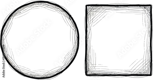 Hand drawn grunge textured text box frames set with uneven rough jagged edge. Ink pen rectangles squares circles ovals collection. Retro vintage aged distressed vector banners borders templates