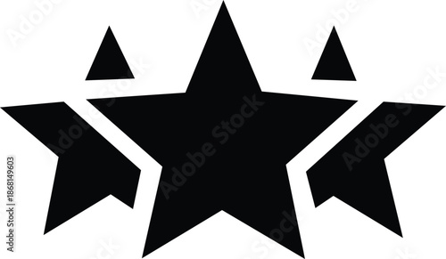 five black stars military rank insignia design with central large star and symmetrical arrangement for achievement rating and excellence badge isolated on white background.