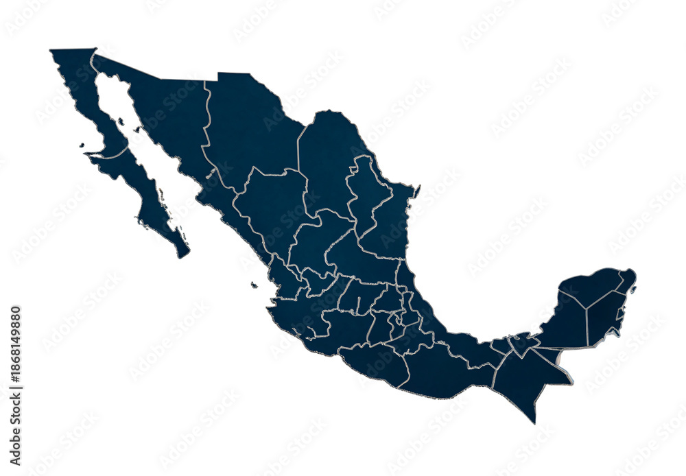 Naklejka premium Mexico map with state borders in navy blue and teal gradient, isolated on a transparent background