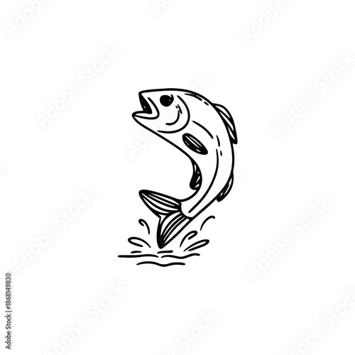 Sketch of fish. Vector fish jumping out of the water. Salmon, tuna. Sea fish. Fisherman. Vector illustration