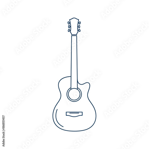 Acoustic guitar outline vector illustration, simple line art musical instrument icon