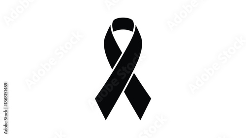 A stark black ribbon on a white background symbolizing remembrance and support