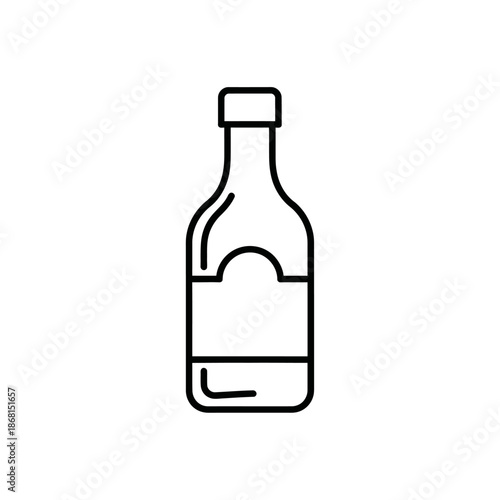 Simple line art bottle with blank label, isolated on white background