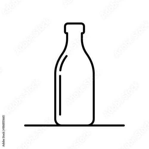 Simple line art bottle icon, minimal design, white background