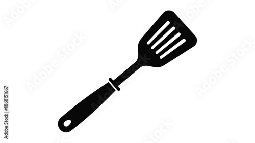 Simple black and white illustration of a kitchen spatula on a white background