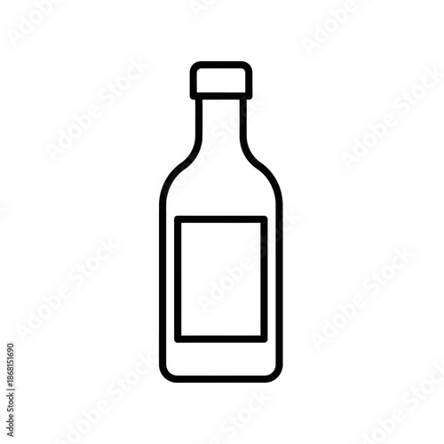 Simple Line Art Icon of a Bottle with Blank Label, Vector Illustration