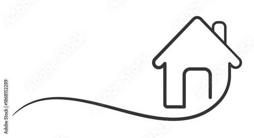 House with with curved line illustration, real estate concept