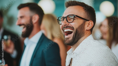 Laughing Man at Party, Glasses, Happy ,Joy