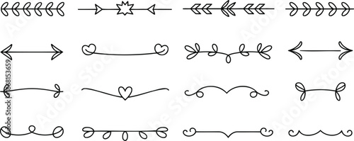Bracket and divider doodle set, hand drawn sketch style text dividers, decorative bracket elements, line art separators