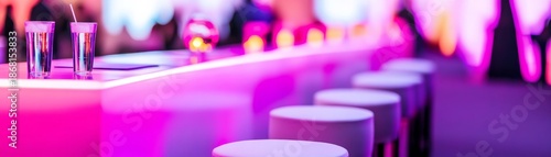 Neon Bar Scene Drinks, Stools and Pink Lighting, nightlife ,cocktail