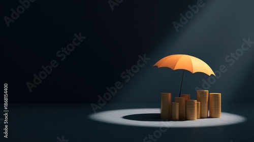 Wallpaper Mural Golden coins stacked under an orange umbrella, symbolizing financial security and protection Torontodigital.ca