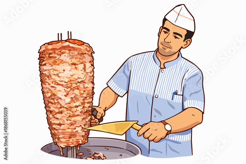 Preparing Mouthwatering Doner Meat for Service on the Kitchen Counter.