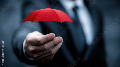 Wallpaper Mural Businessman offering a small red umbrella for protection and security Torontodigital.ca