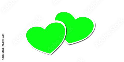 Two green heart shapes isolated on transparent background for love couple relationship branding design and romantic digital content
