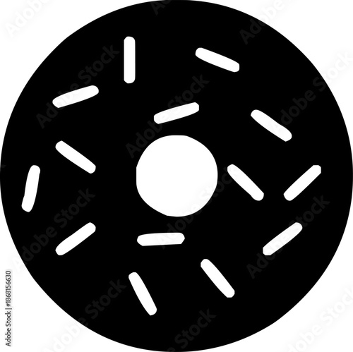 minimalist doughnut silhouette vector icon with sprinkles for bakery design