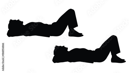 Two figures reclining in a relaxed pose a striking black silhouette