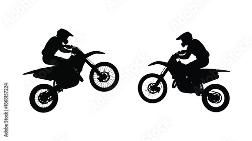 Two motocross riders on bikes in dynamic motion a striking silhouette