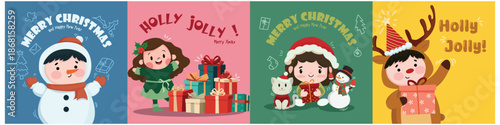 Christmas Cartoon Characters Vector Set