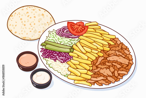 Richly Contented Menu Served with Various Sauces and Fresh Vegetables.