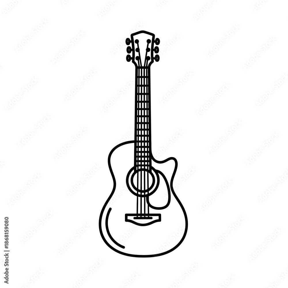 Obraz premium Acoustic guitar outline, musical instrument, vector illustration, isolated on white background