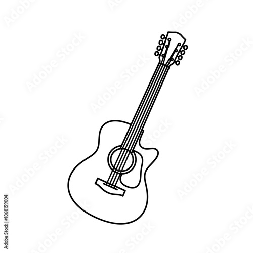 Acoustic Guitar Outline, Simple Line Art Illustration, Music Instrument Icon