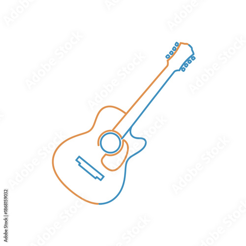Acoustic guitar outline, simple line art drawing, musical instrument icon, isolated on white