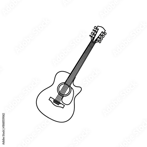 Acoustic guitar outline, musical instrument, vector illustration