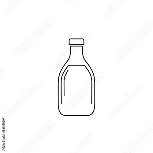 Simple line art icon of a glass bottle with liquid, isolated on white background