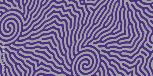 Abstract Organic Pattern with Swirls and Lines in Purple and Gray.