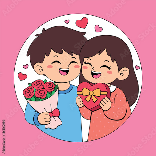 Happy Couple Exchanging Gifts on Valentine's Day