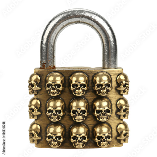 Skull Padlock Brass Gothic Design White