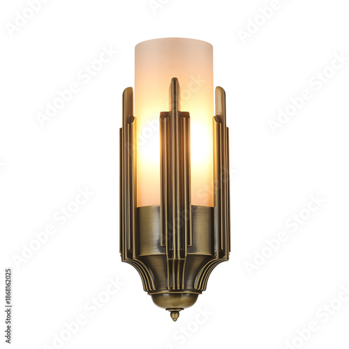 Art Deco Bronze Wall Sconce with Frosted Glass Emitting Warm Light White