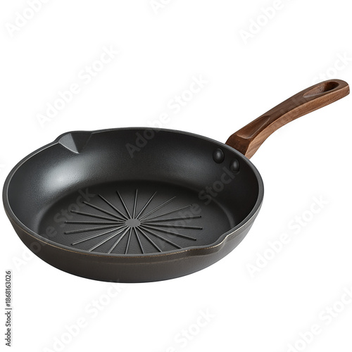 Black Non-stick Frying Pan with Wooden Handle White