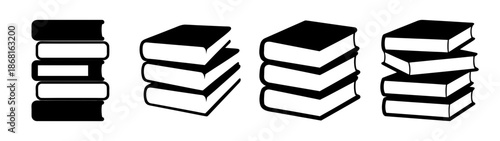 Four stacks of books simple line drawing art images representation of knowledge and learning