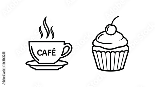 A steaming cup of coffee and a cupcake a delightful treat silhouette