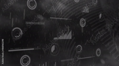 Animation of rain falling over data processing and globe