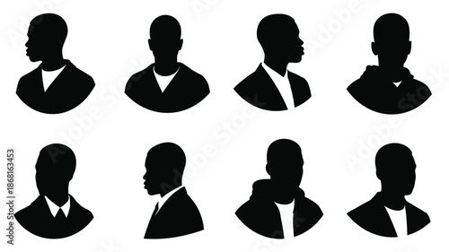 Group of business people in suits headshots black and white silhouette
