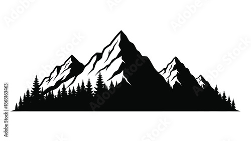 Majestic mountain range with pine trees a striking black silhouette