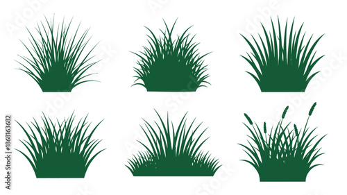 Collection of green grass tufts in varying shapes a natural silhouette