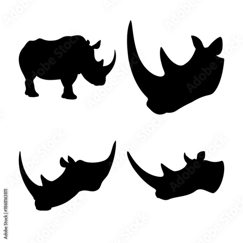African rhino silhouettes and abstract head profiles for wildlife conservation designs