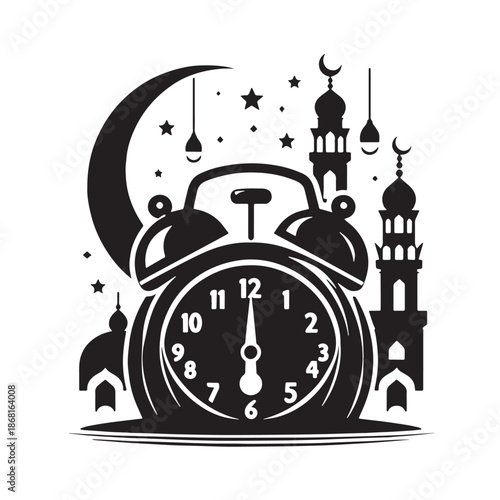 Black The Suhoor Alarm Silhouette Vector, High Quality Illustration on White Background