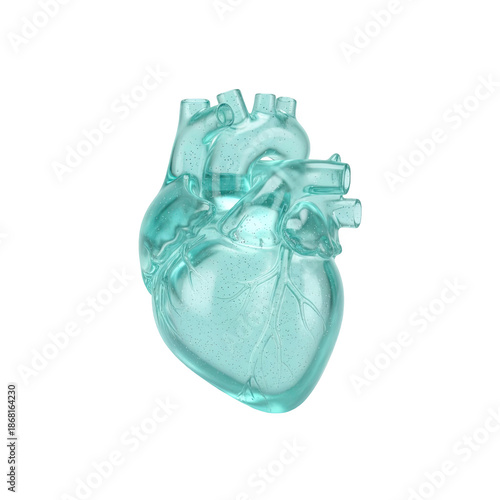 Glowing transparent human heart model