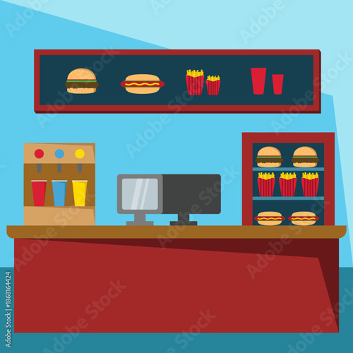 Fast Food Restaurant Building Vector Illustration