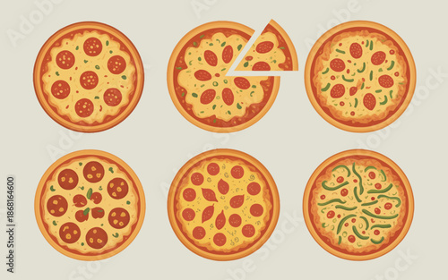 Assorted Pizza Varieties with Different Toppings and Flavors.