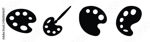 Four artistic paint palettes simple black silhouettes for creative projects and art inspiration
