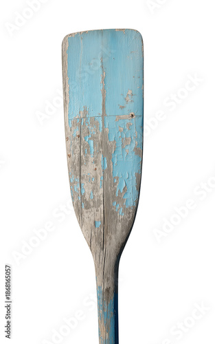 Distressed Blue Wooden Paddle with Chipped Paint White