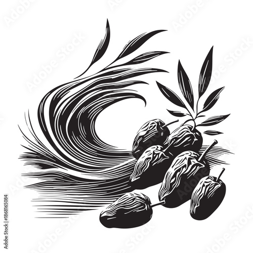 Black Water and Dates Silhouette Vector, High Quality Illustration on White Background
