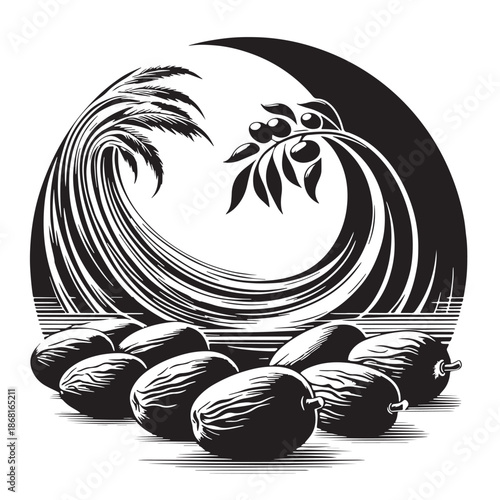 Black Water and Dates Silhouette Vector, High Quality Illustration on White Background