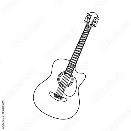 Acoustic guitar outline, simple line drawing, musical instrument icon, vector illustration